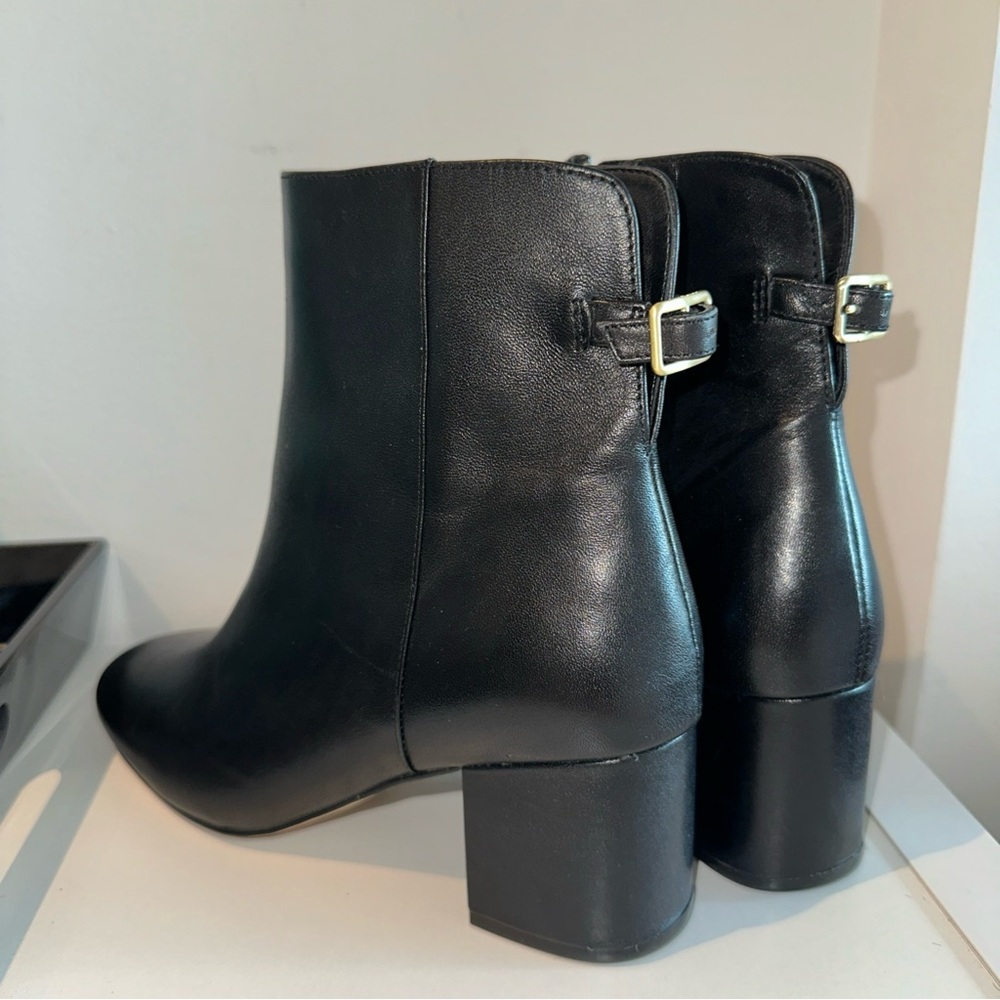 Cole Haan black leather round toe , block heal booties. Size 7 . New